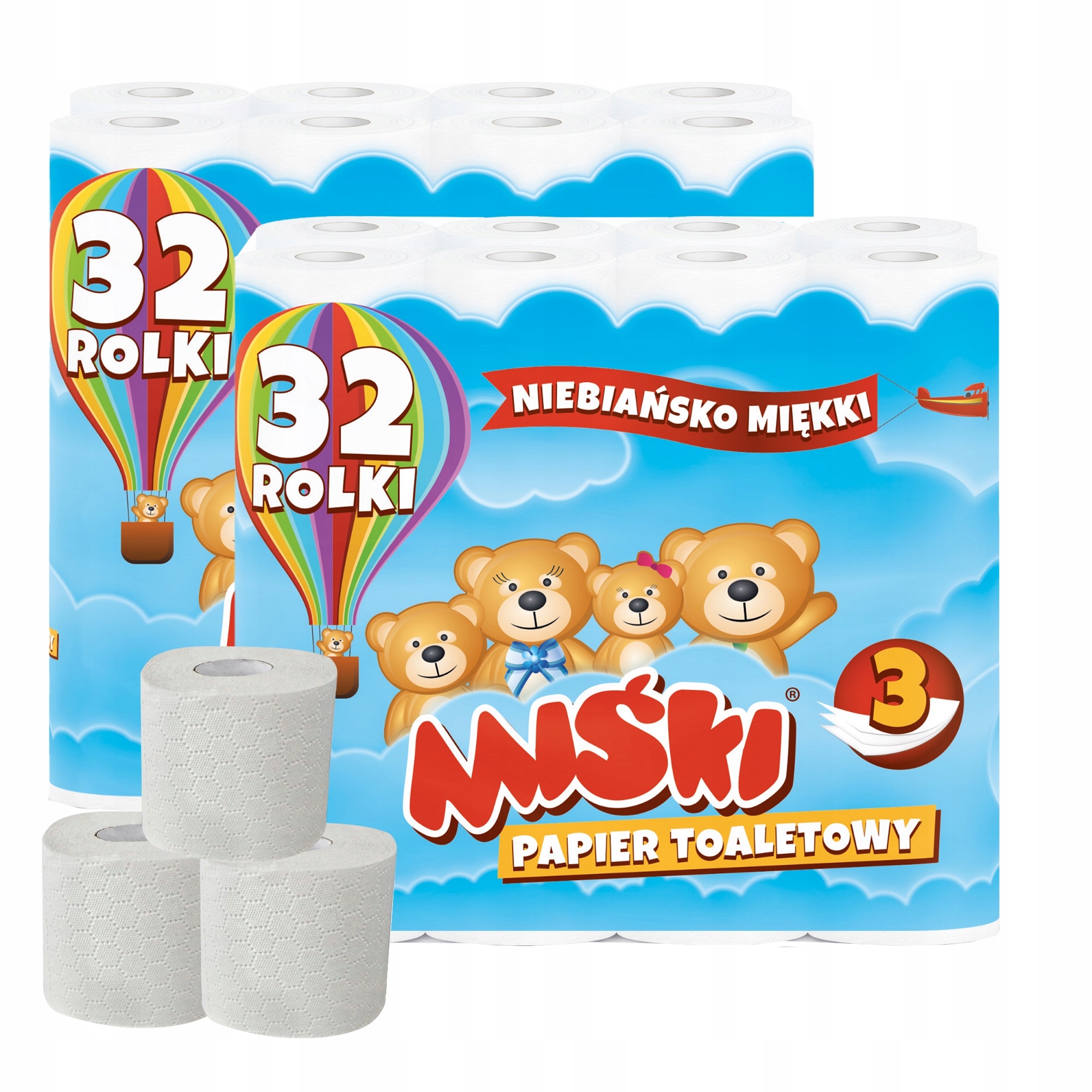 Bear toaletný papier 3 vrstvy 64 bielych valcov