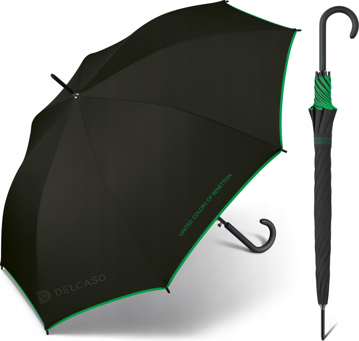 Dáždniky - Automatický dáždnik, bez krytu, dlhý, skladací Benetton Black, Green