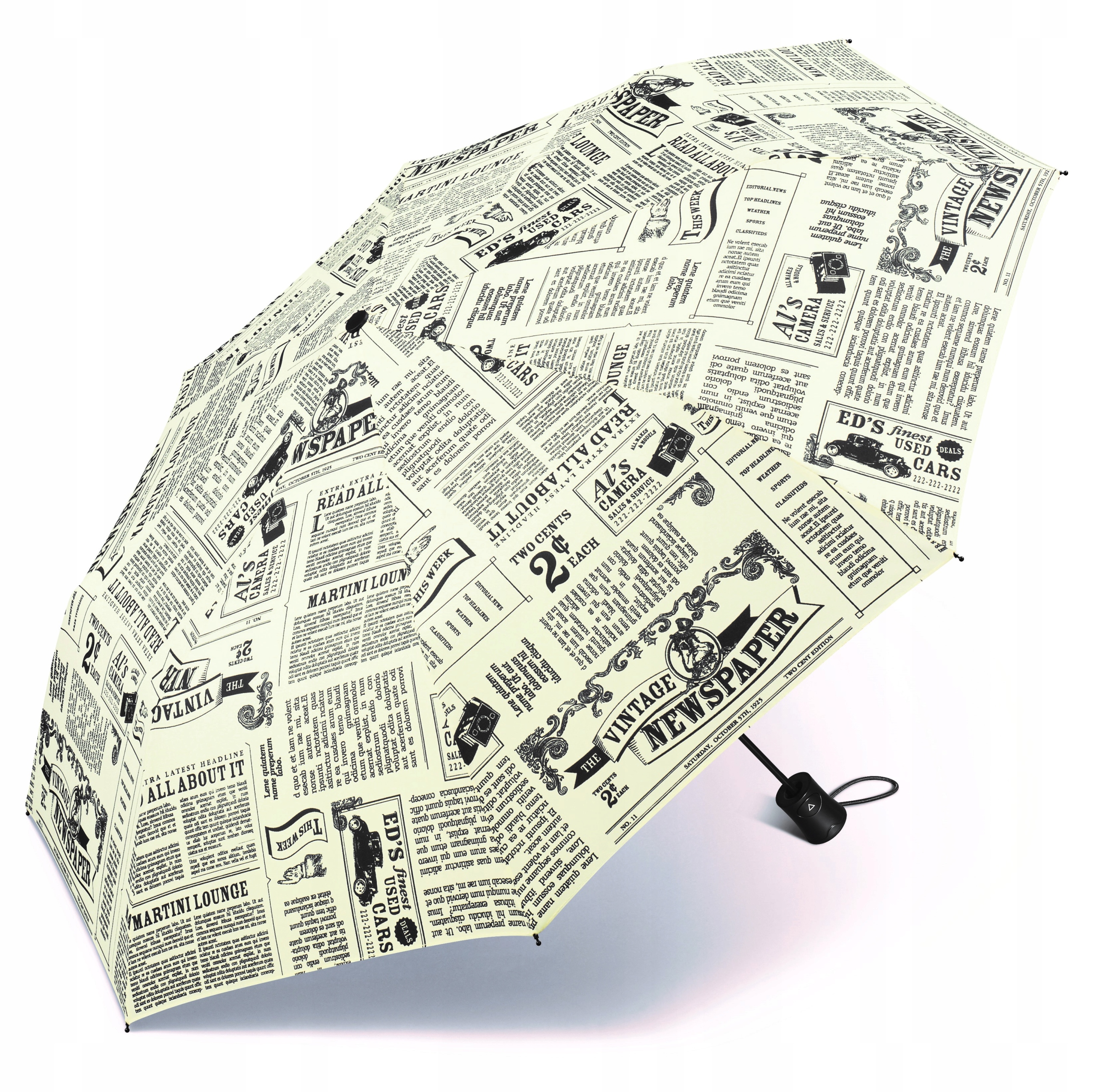 Dáždniky - Automatický, skladací dáždnik, s bielym obalom Happa Rain, Black Cover