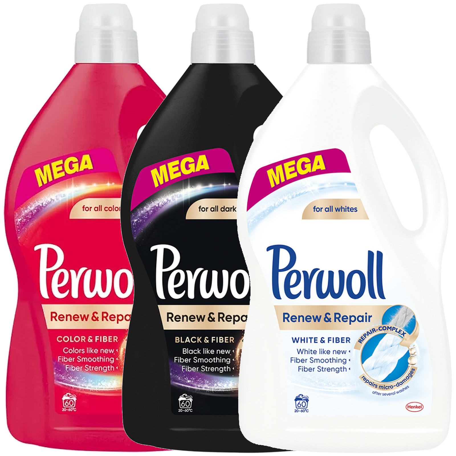 Prací gél - Perwold farba čierna biela umývanie kvapalina 3 x 3,6 l