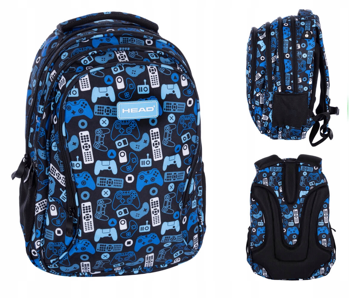 Multi -Chamber School Backpack hlava čierna, odtiene modrej, viacsekvou 20 l