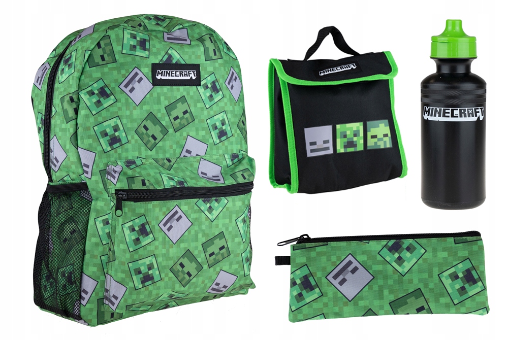 Multi -Chamber School Backpack Minecraft Astra Black, odtiene zelenej 14 l