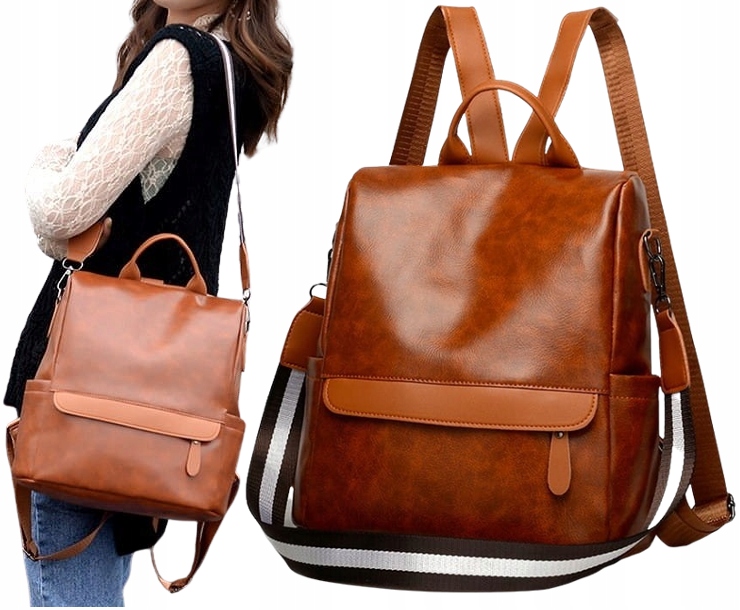 2in1 Kožený batoh elegantný hnedý taška C219