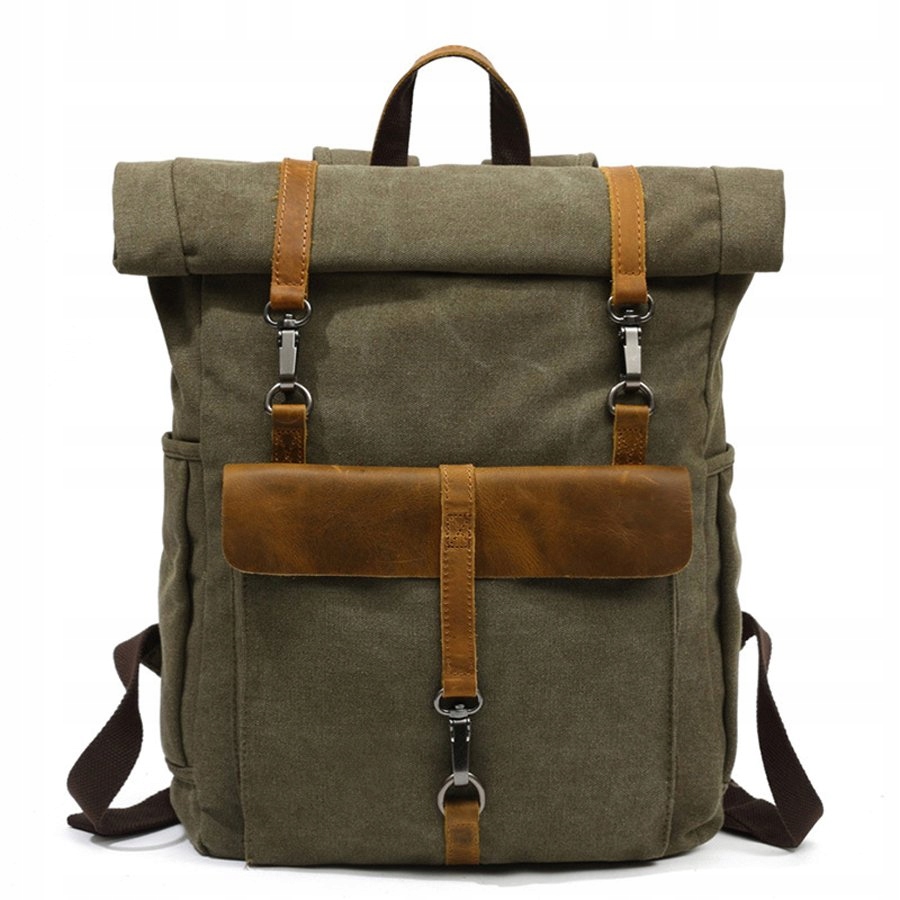 Športový batoh Mamortke.pl Turistický batoh valcovaný vintage hnedá koža A4, čierna, khaki