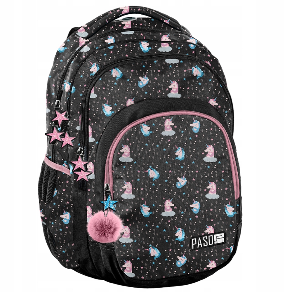 Multi -Chamber School Backpack Paso Black, Shades of Pink, Multi -Colored 18 L