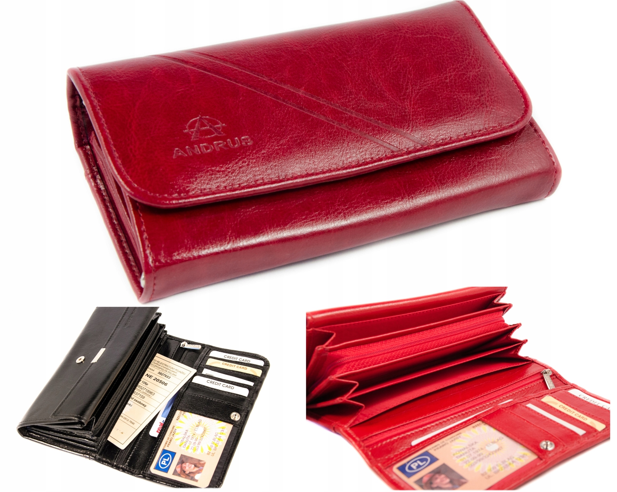 Peňaženka - Andrus Wallet Prírodné zrno kožené hnedé, čierne, červené, námornícke, oranžové, ružové, šedé, zelené výrobok