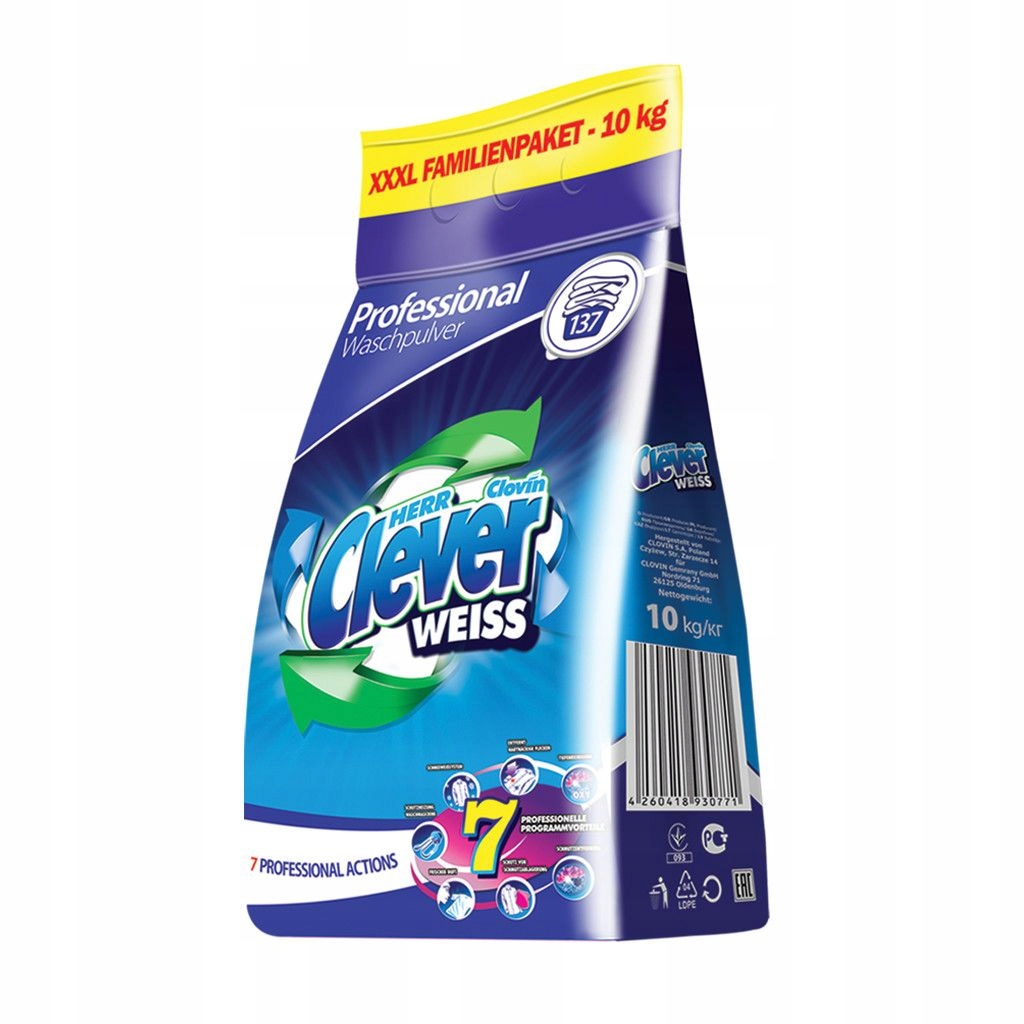 Prací prášok - Umývanie práškov Herr Clever na biele 10kg
