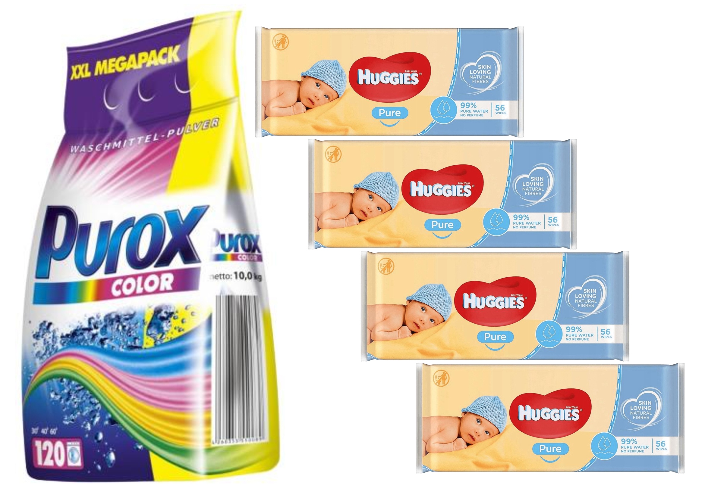 Prací prášok - Farba PUROX 10 kg + 4x huggies