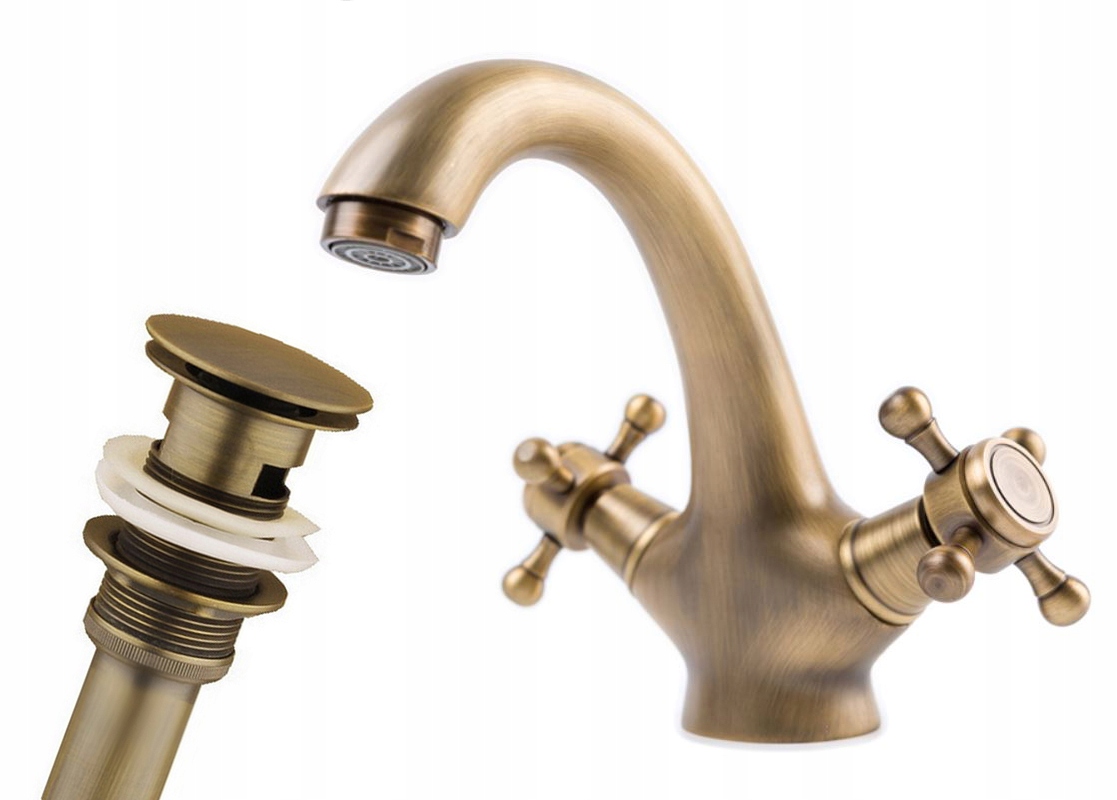 Retro Washbasin Faucet, starý zlatý kohútik + korok