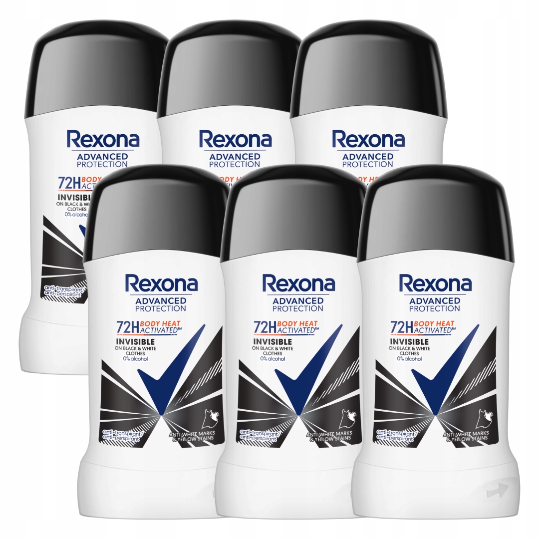 REXONA Invisible On Black White antiperspirant stick 6x50ml