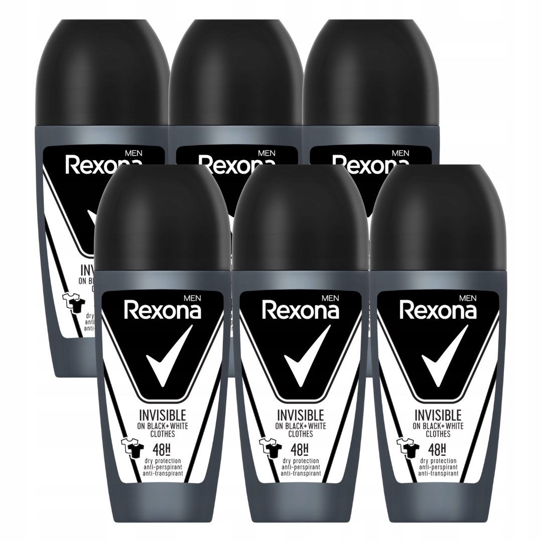 REXONA MEN Invisible On Black White antiperspirant roll-on 6x50ml