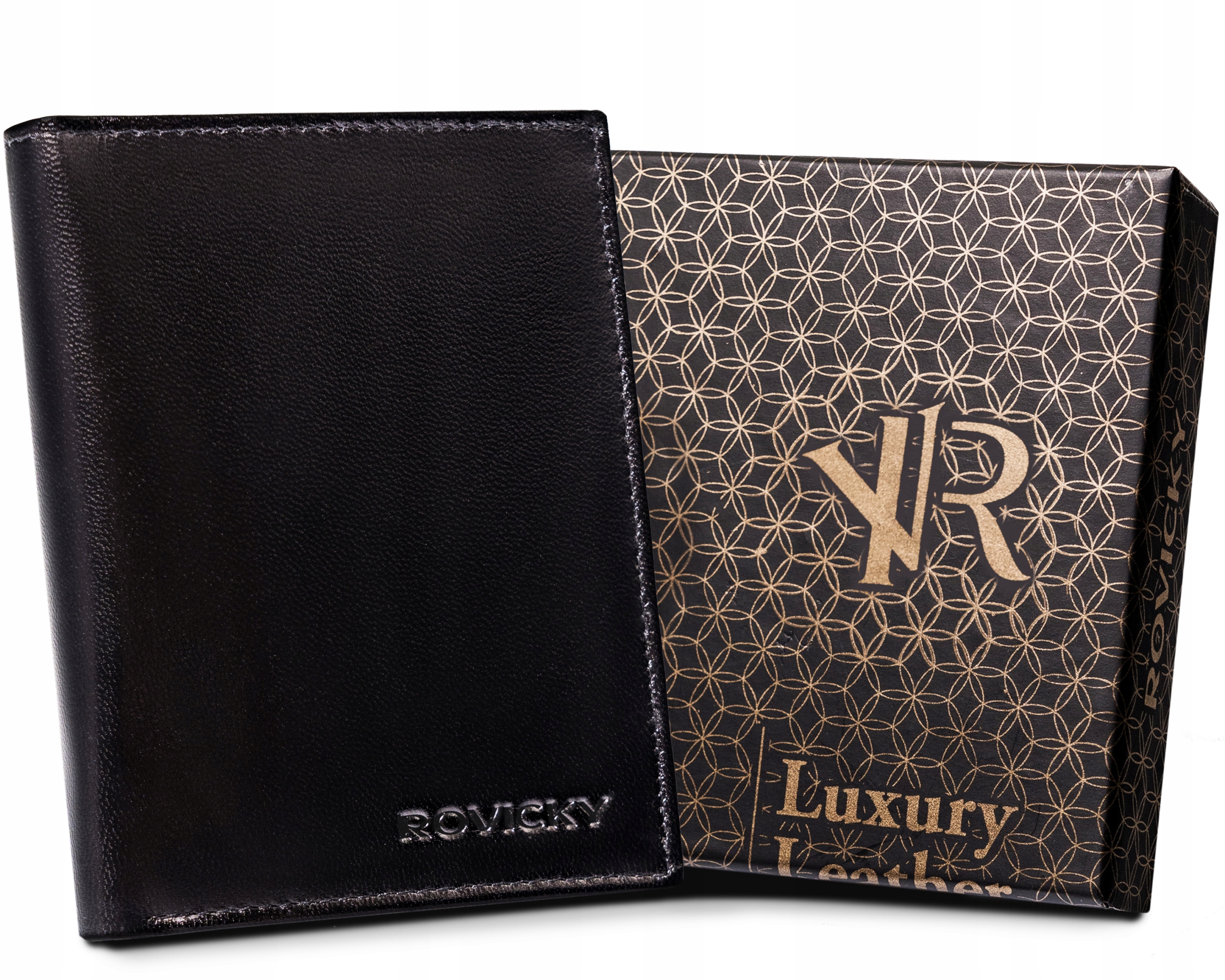 Peňaženka - Rovicky Peňaženka Prírodná koža Čierna, medený produkt R-RM-10-GCL Black-Men
