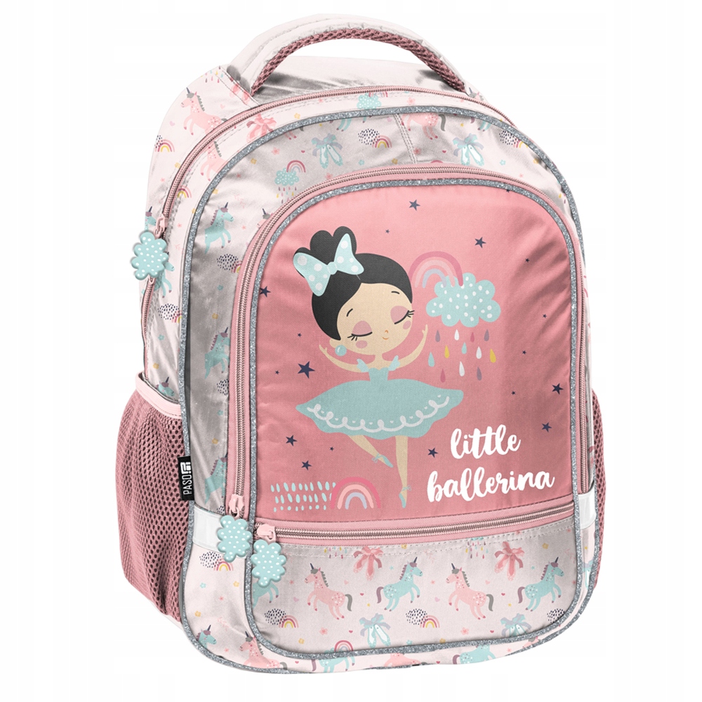 Multi -Chamber School Backpack Paso Black, odtiene modrej, odtiene ružovej, viacstorivo 18 l