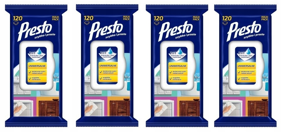 Zvlhčené handry Presto Universal 120ks x 4