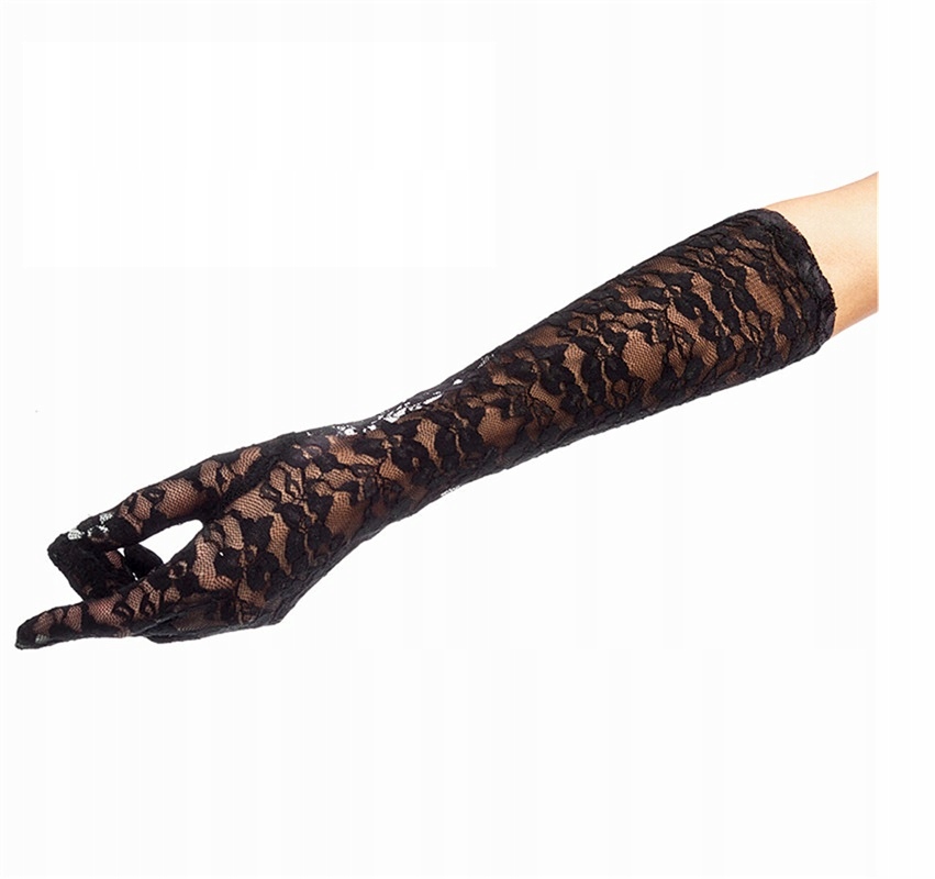 Rukavice - Sexy čierne čipkové rukavice 44 cm dlhé