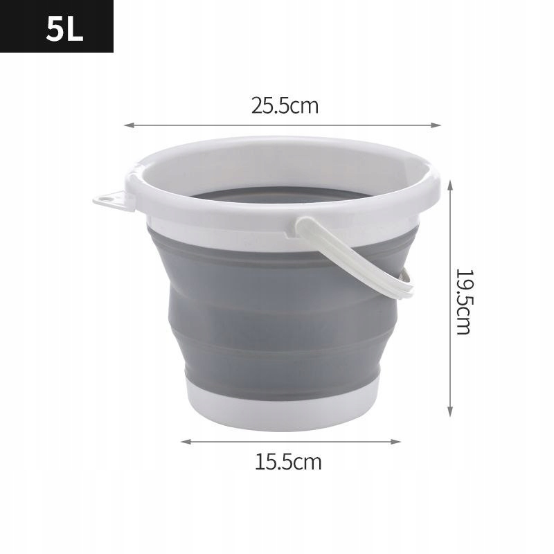 Silikónový skladací vedro 5l - šedá -white