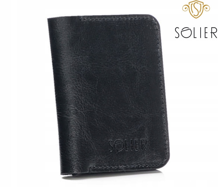Peňaženka - SOLIER WALLET Prírodné kožené zrno Čierny SW16 - Pánsky produkt