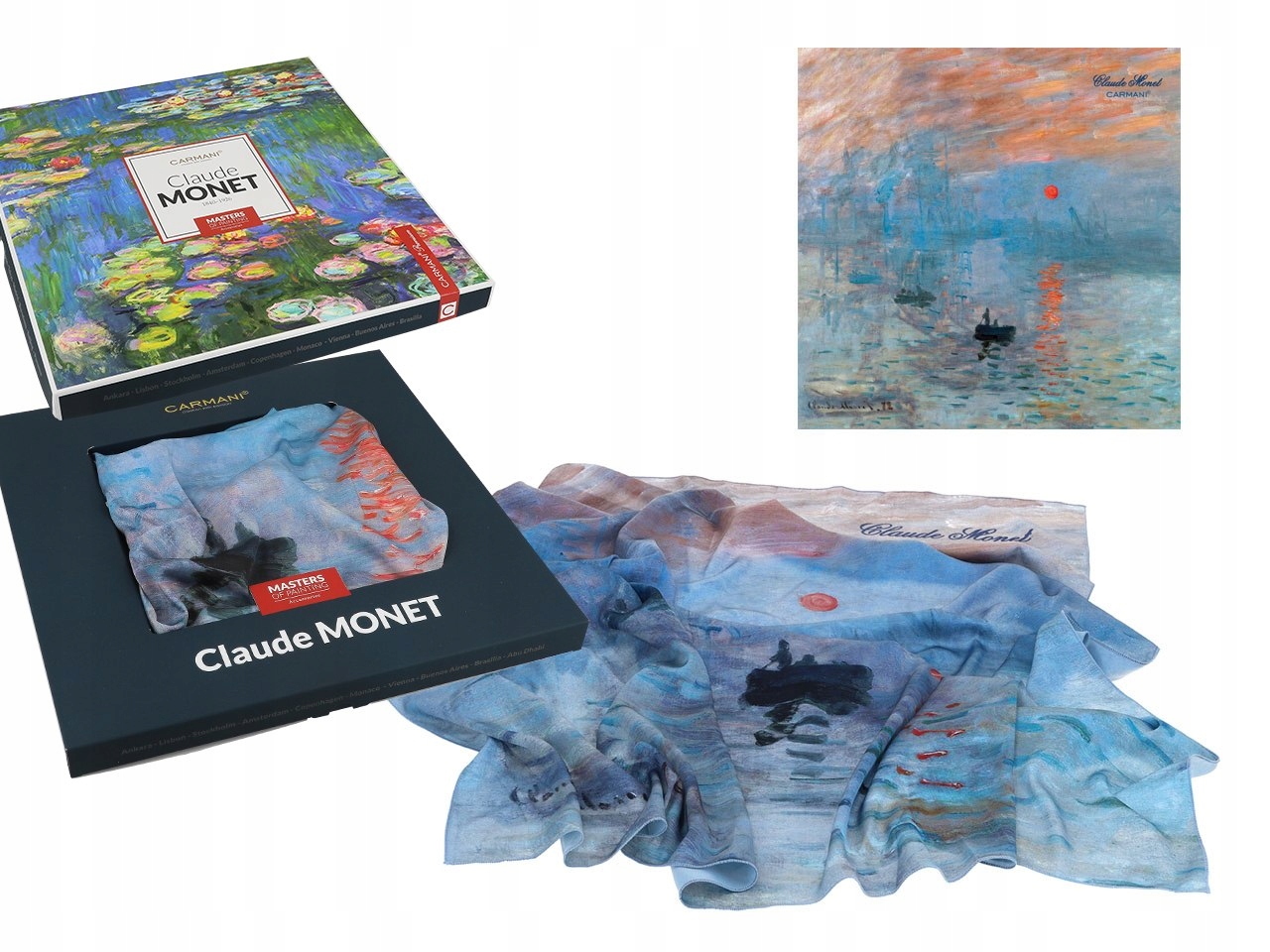 Šatka - Carmani Shasta Oscar Claude Monet 023-1053 Čierna, modrá, oranžová