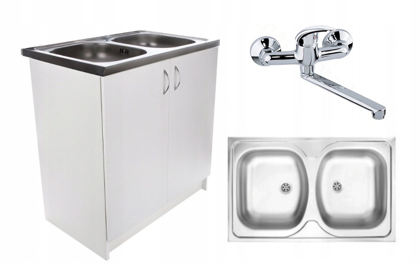 Kuchynská batéria - SKRIŇKA NA DREZ 80x50 + prekrytie + BATÉRIA + SIPHON