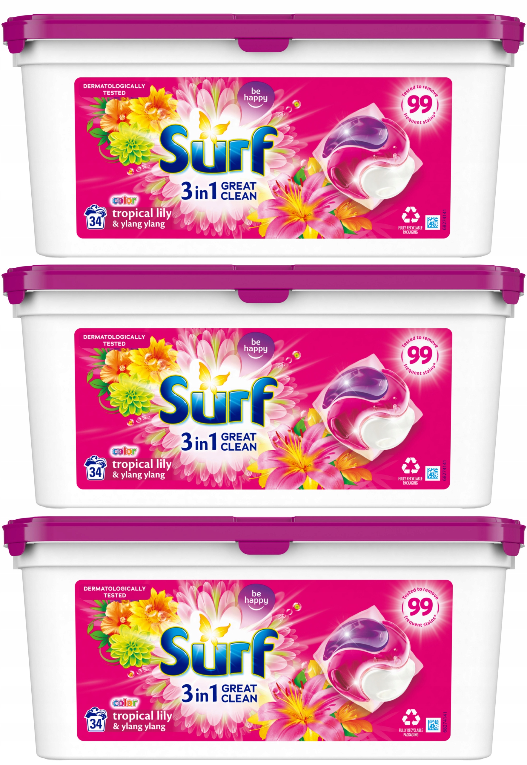 Pracie kapsuly a tablety - Kapsule na pranie Surf Color Tropical 3x 34 = 102ks