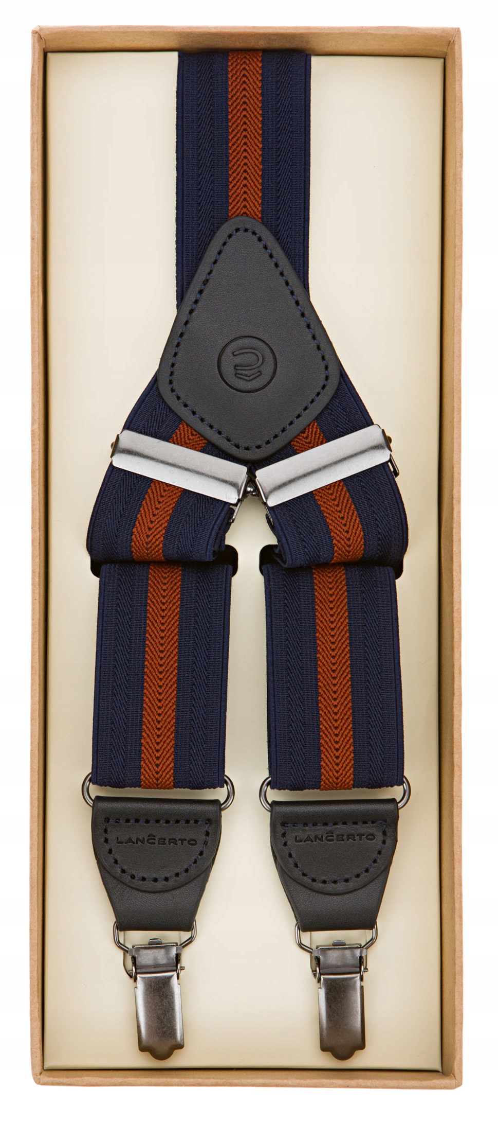 Traky na nohavice - Lancerto Navy Blue, meď, sivé nohavice