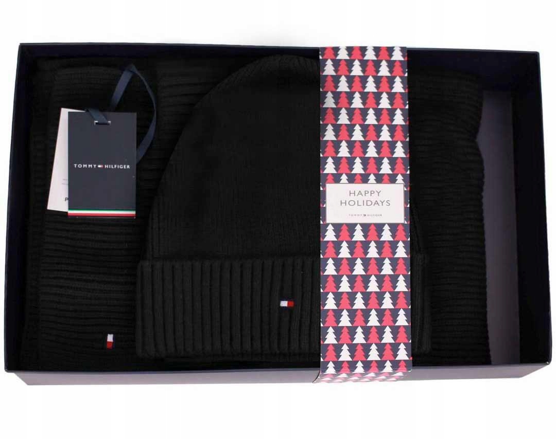 Tommy Hilfiger zimná čiapka+darček na šál čierny
