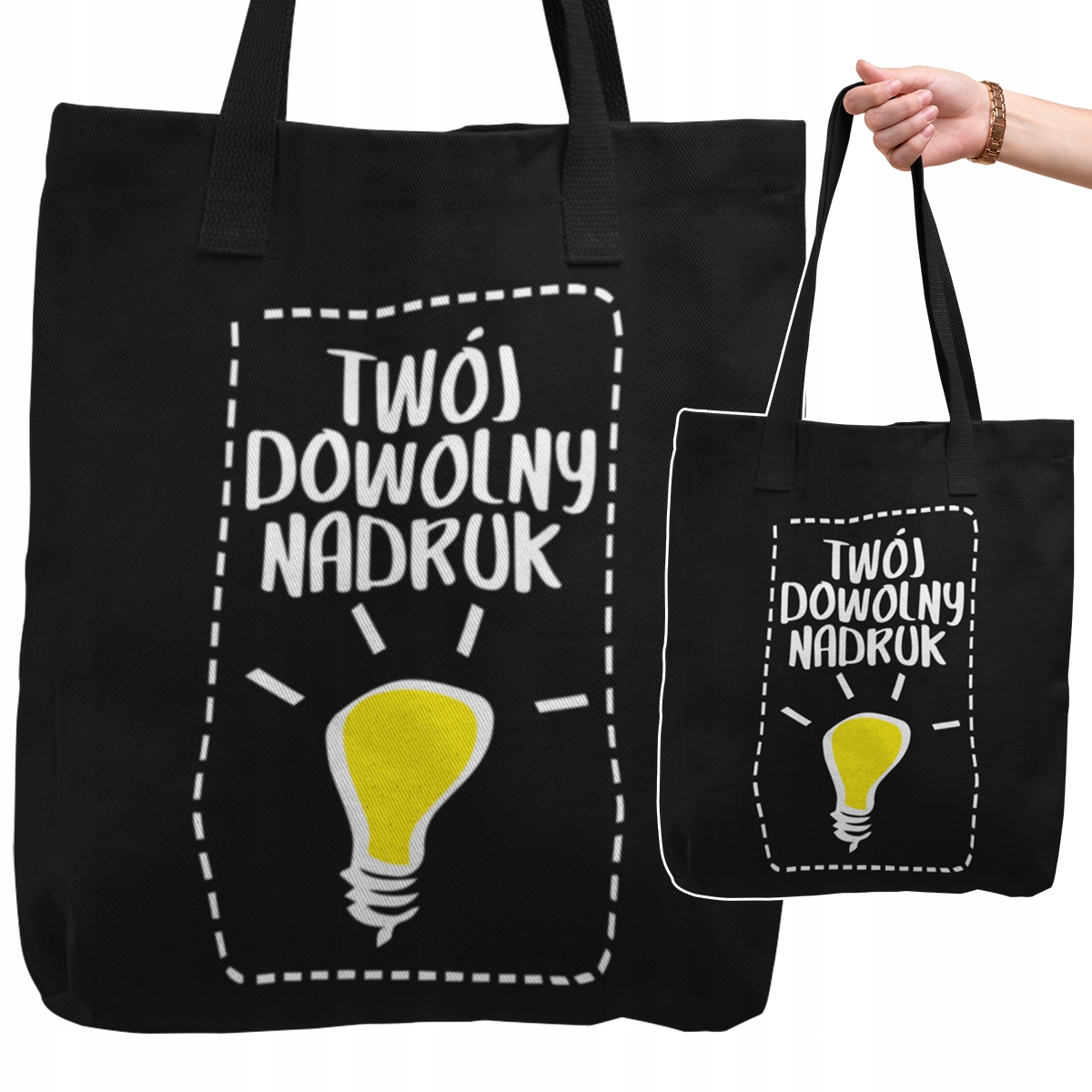 Kupujúci čierna tlačová bavlnená kabelka