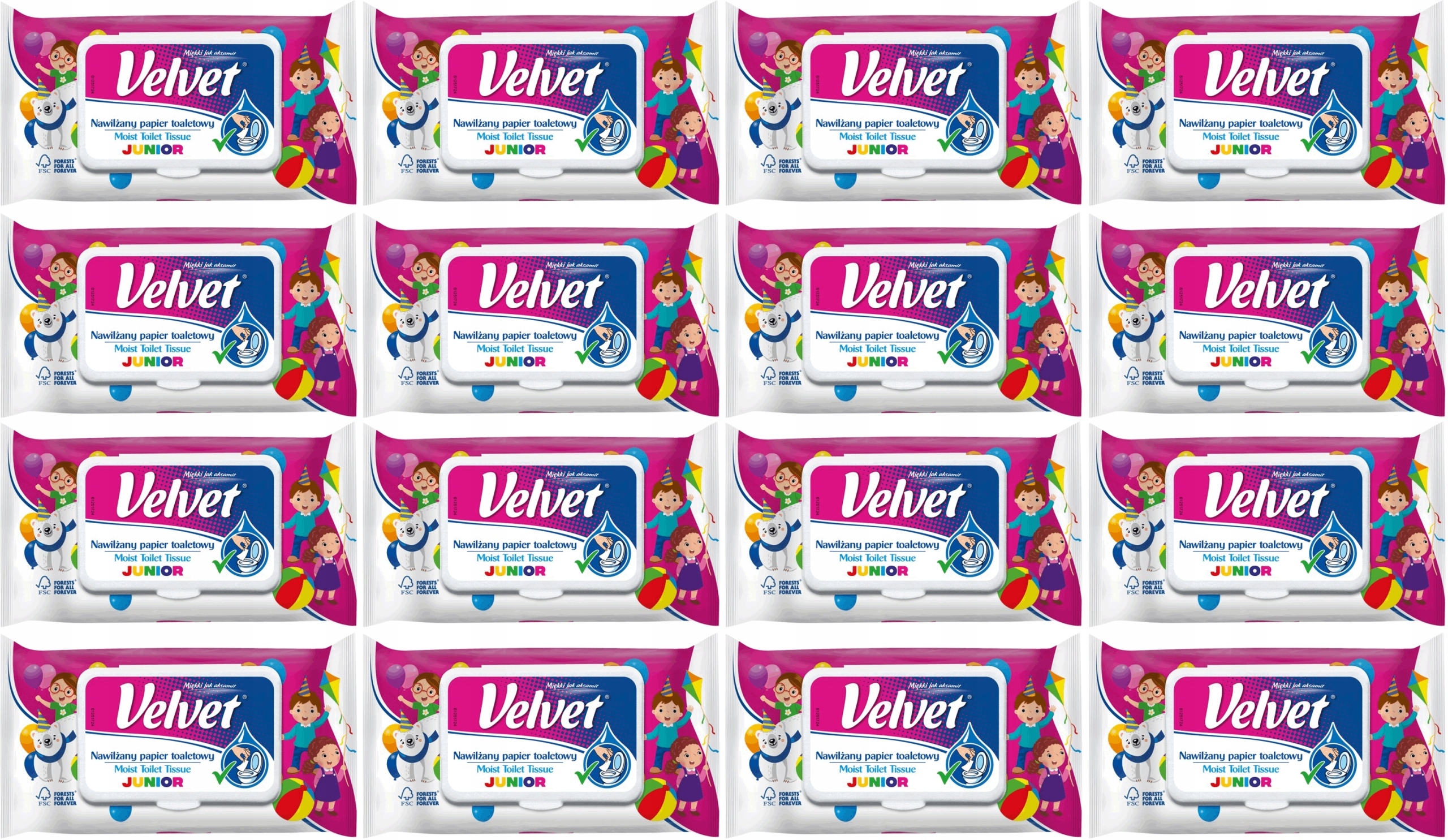 Velvet Junior Paper WC. Zvlhčená súprava x16