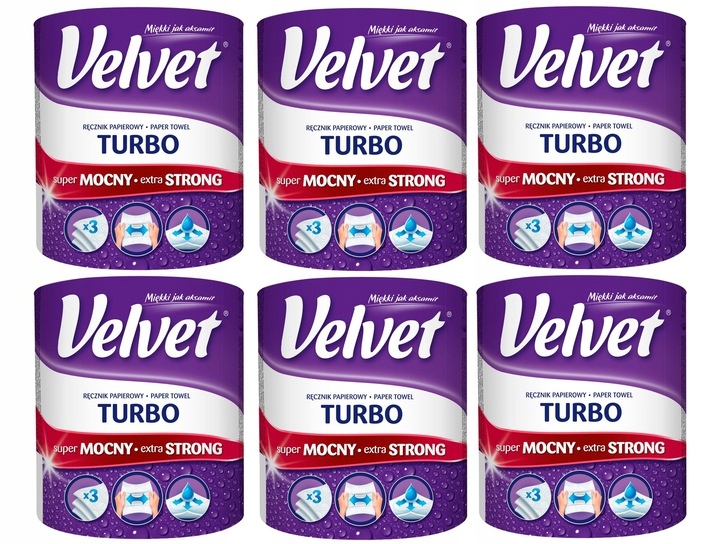 Velvet Turbo Paper uterák kuchyňa 6 valčekov