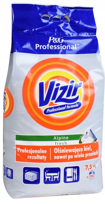 Prací prášok - VIZIR ALPINE ČERSTVÝ NA BIELU PERU 7,5 kg 100 prania
