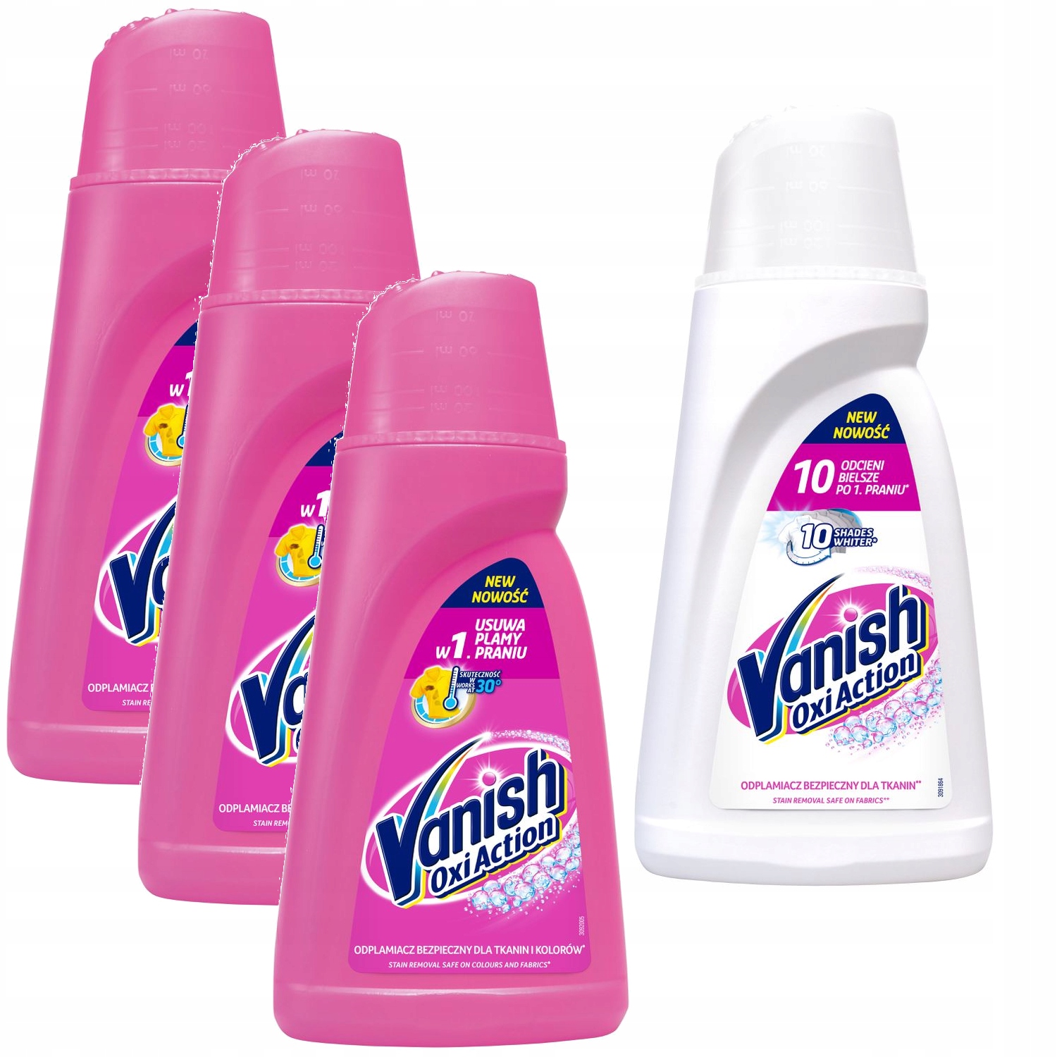 Odstraňovač škvŕn - Vanish Oxi Pink 3 White 1 Tekutý odstraňovač škvŕn = 4L