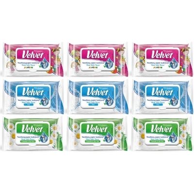 Zamatový zvlhčený toaletný papier mix 9x 42 ks
