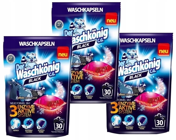 Pracie kapsuly a tablety - Waschkonig kapsuly na umývanie čiernych 90ks. De