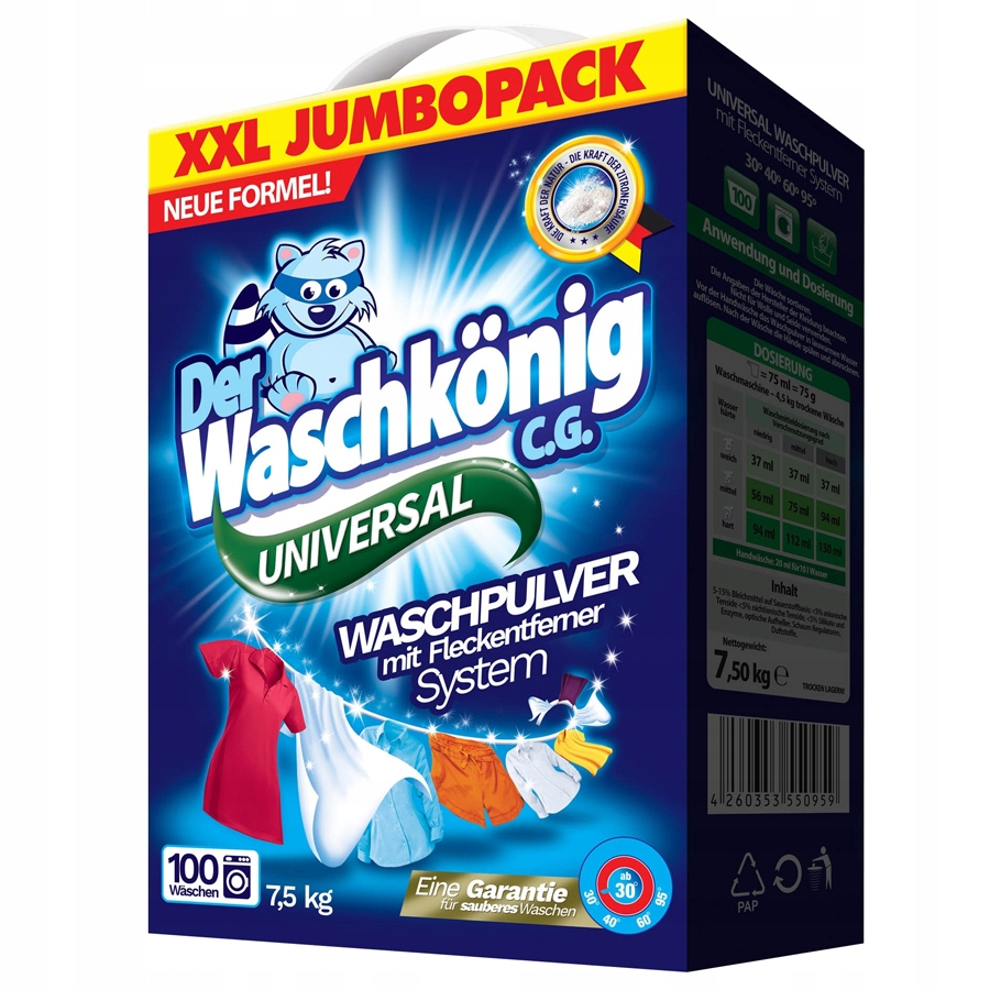 Prací prášok - Waschkonig umývanie prášku Universal 7,5 kg 100p