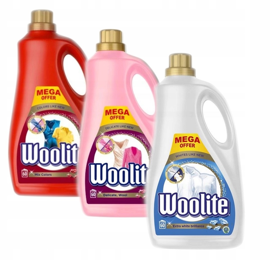 Prací gél - Woolite umývanie kvapalinovej farby jemné biele 3x3.6l