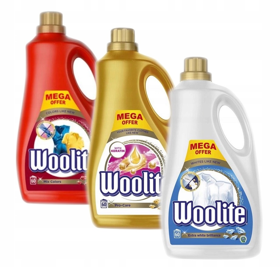 Prací gél - Woolite umývanie kvapalina farba biela pro-starostlivosť 3x3.6l