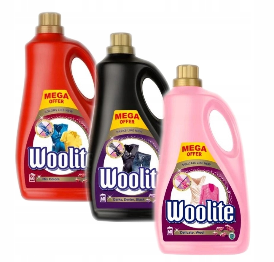Prací gél - WOOLITE Umývanie kvapaliny Dark Farba Delicate 3x 3.6L