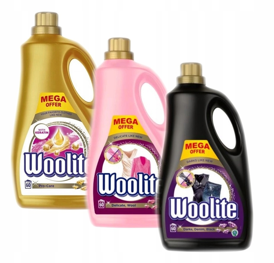 Prací gél - Woolite tekutá delikátna starostlivosť tmavá 3x 3.6l
