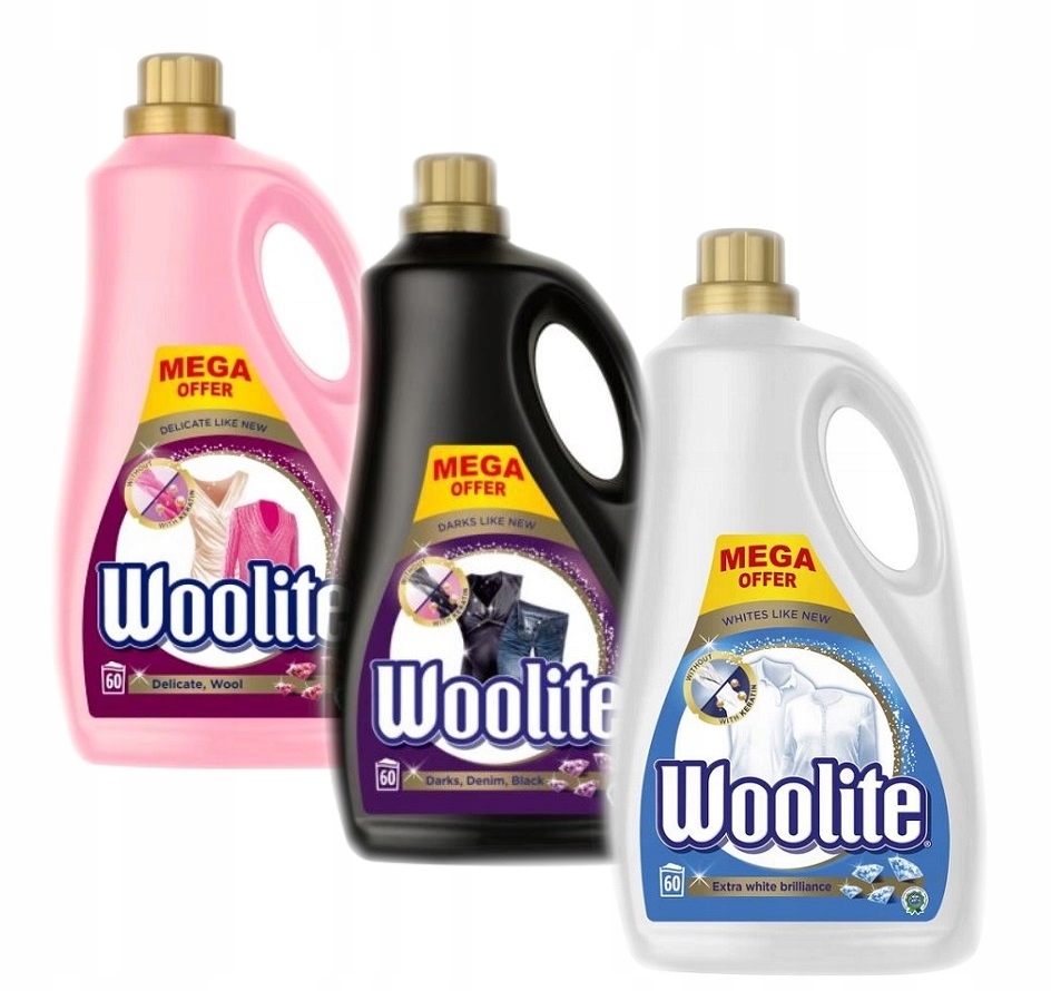 Prací gél - Woolite umývanie kvapaliny biele jemné tmavé 3x3.6l