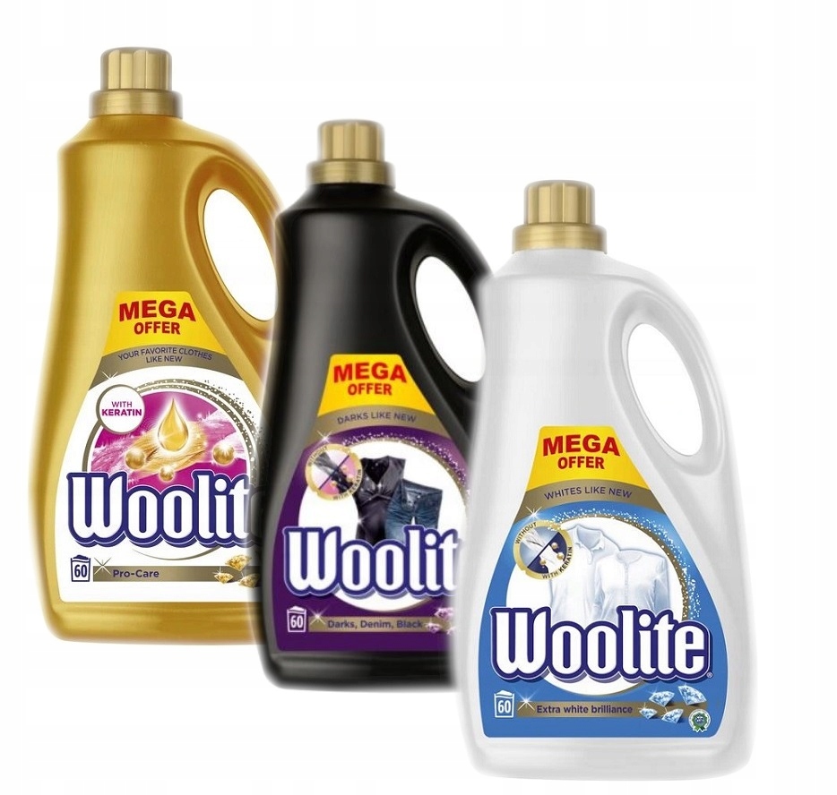 Prací gél - Woolite umývanie kvapalina biela pro-starostlivosť tmavá 3x 3.6l