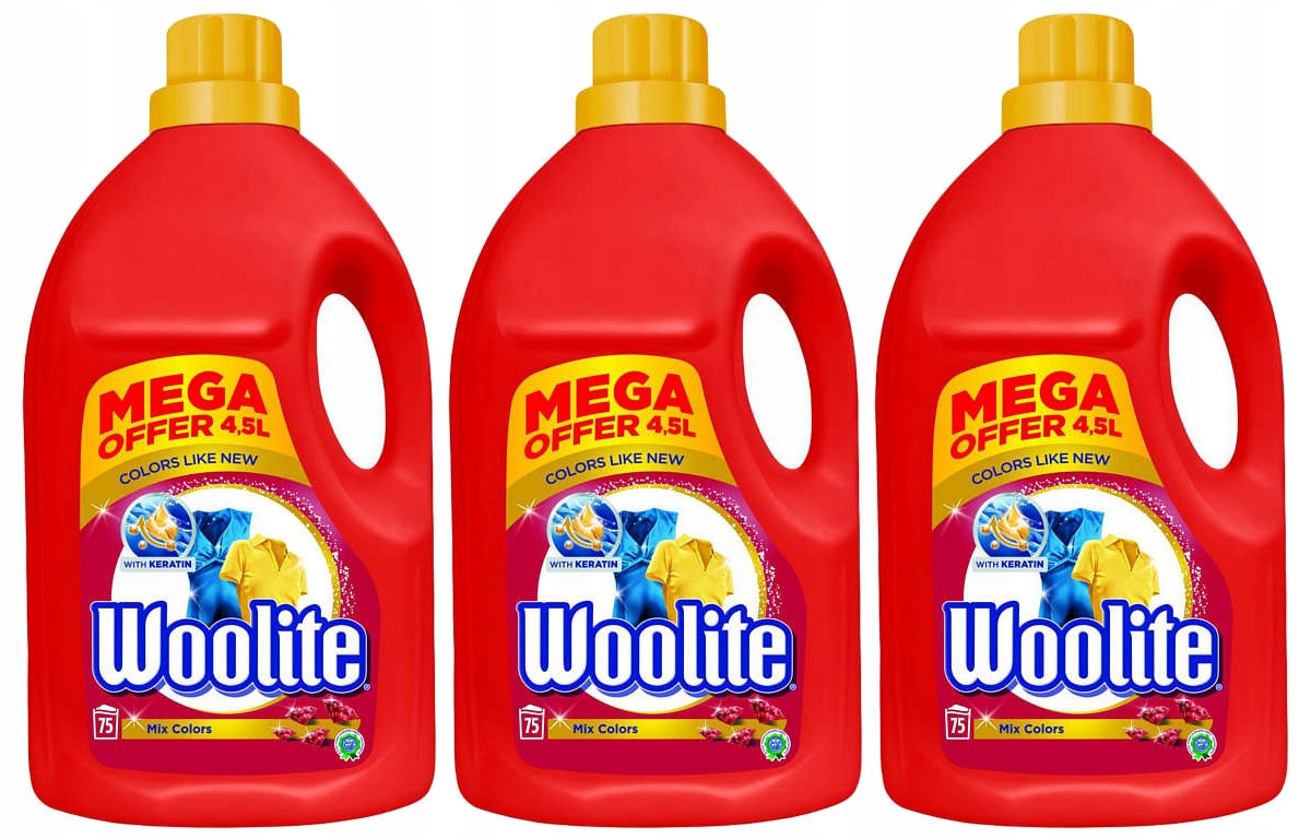 Prací gél - Woolite Mix Farby Umývanie kvapaliny 225PR 3 x 4,5l