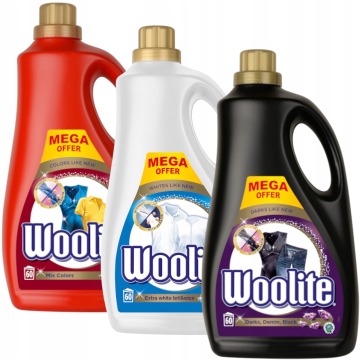Prací gél - WOOLITE Biela tmavá farba umývanie kvapaliny 3x3.6L