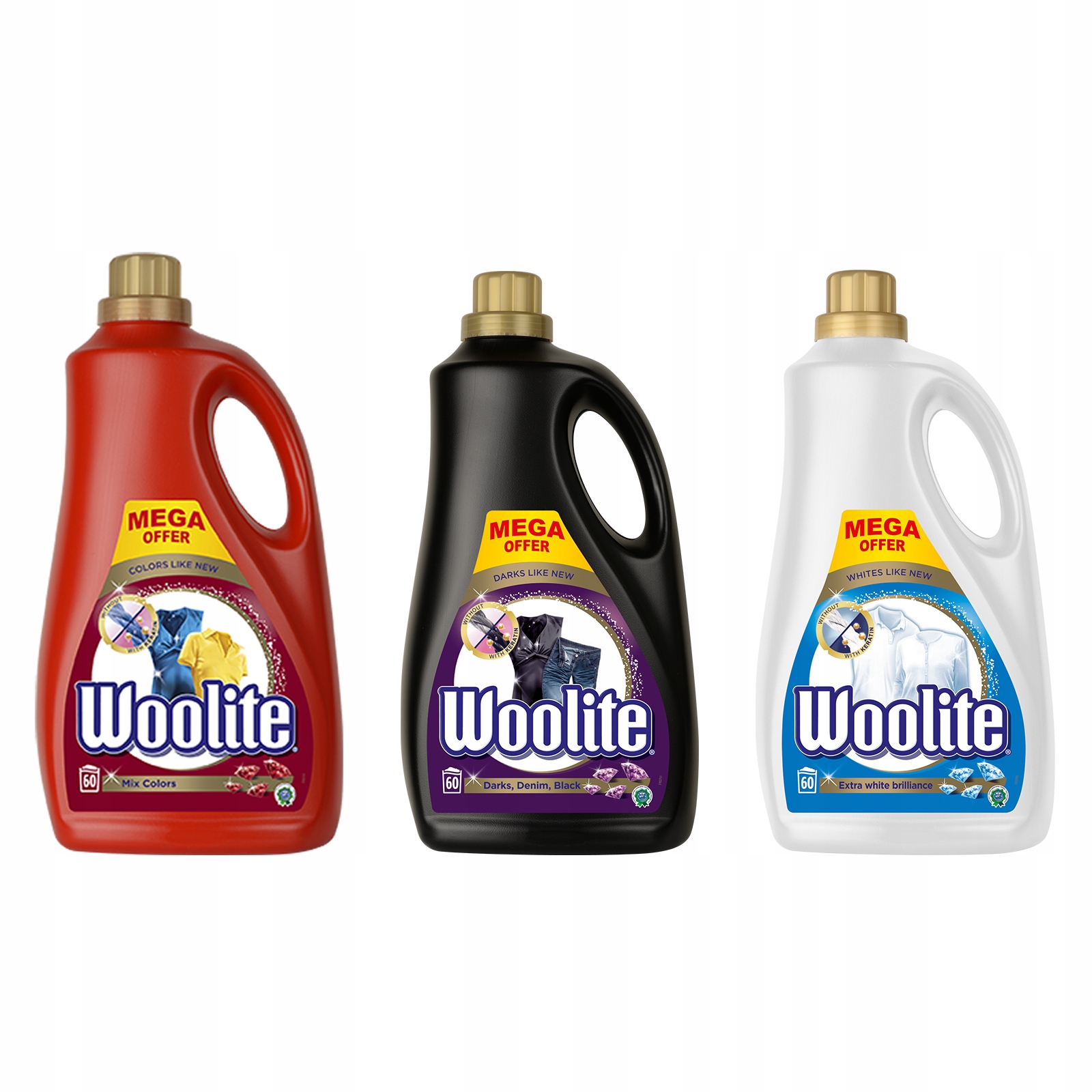Prací gél - Woolite umývanie kvapaliny Farba + tmavé + biele 180