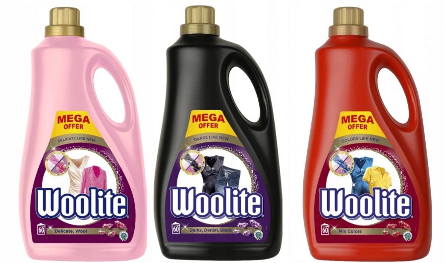 Prací gél - Woolite jemná tmavá farba 3x3.6L Umývanie kvapaliny