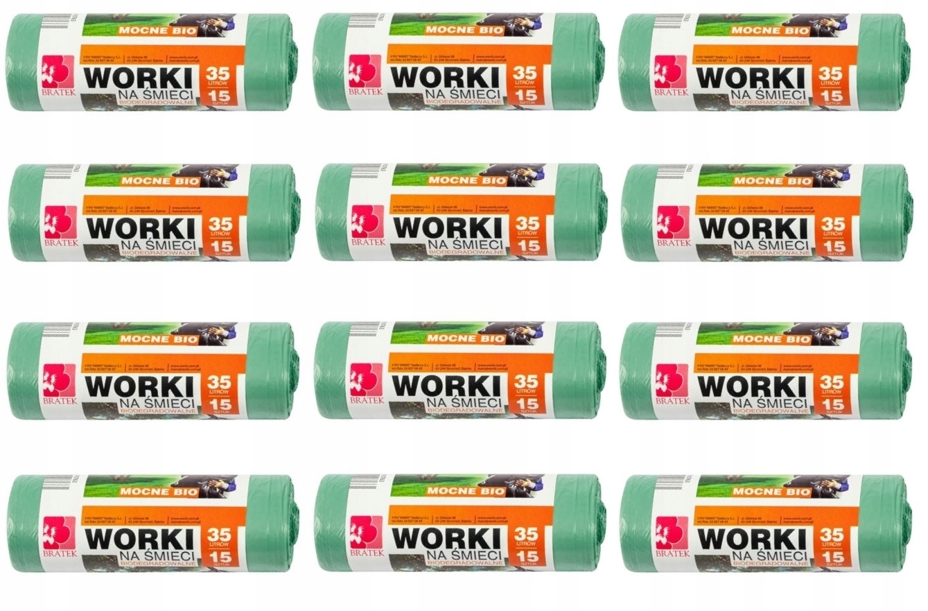 Biologicky odbúrateľné tašky pre odpadky Eco 35L/15 ks x12