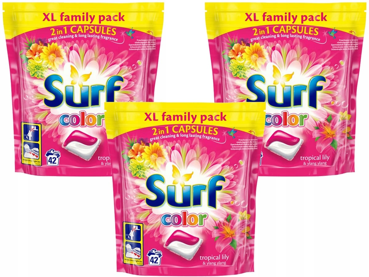 Pracie kapsuly a tablety - Nastaviť 3x Surf Color Tropical Lily Capsule 42ks