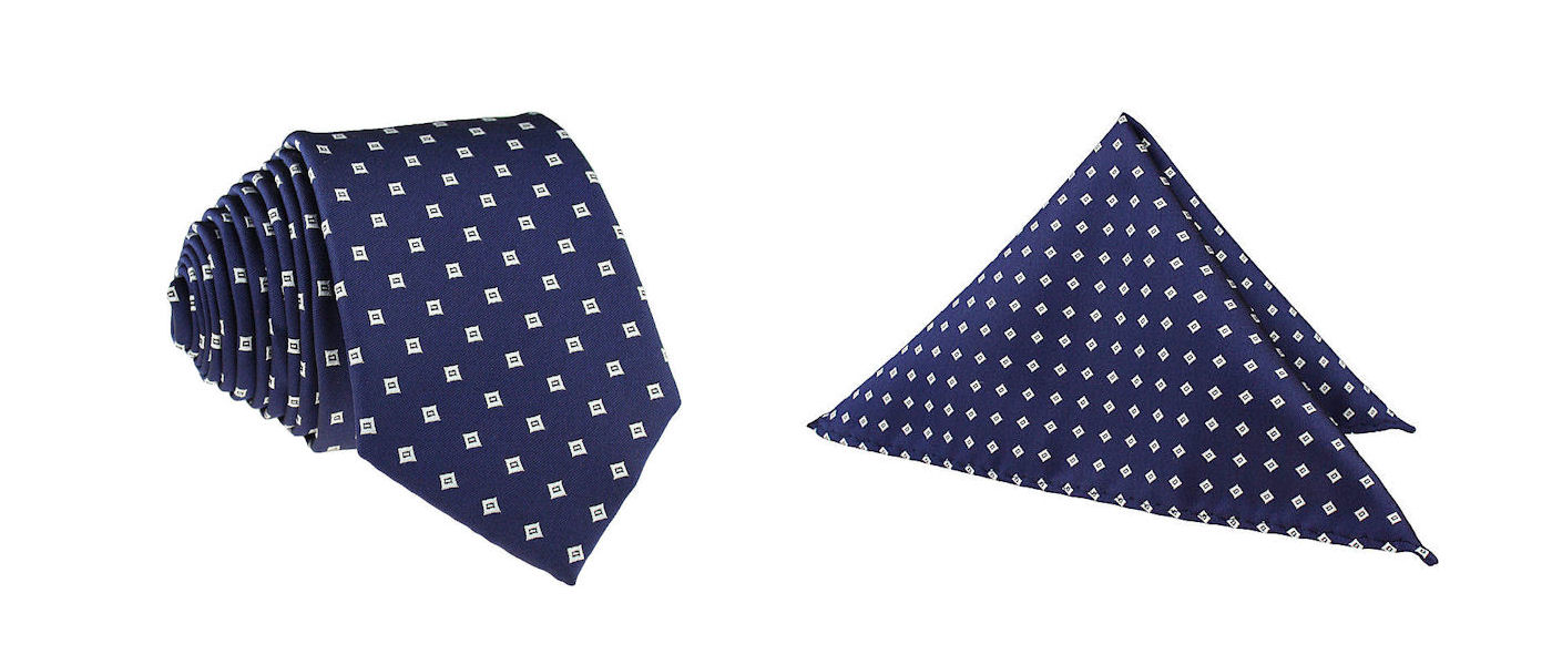 Úzka kravata Tissino Polyester Biela, námornícka modrá