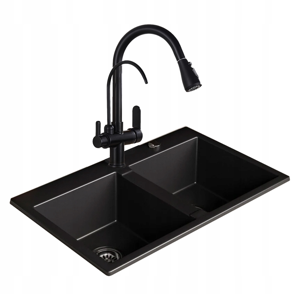 Kuchynská batéria - Dva -Chamber Granite Sink Set Tri -Way Battery