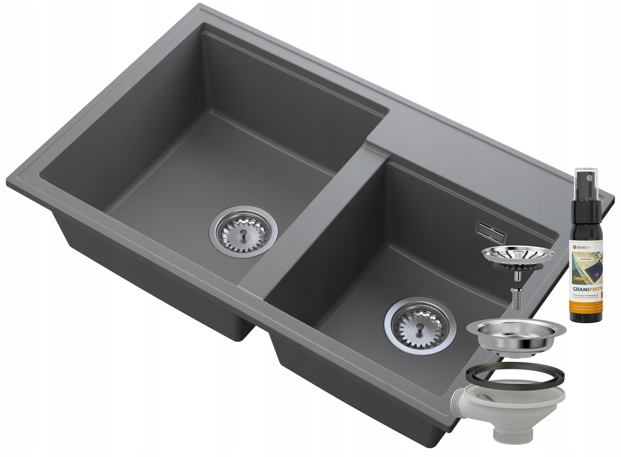 Kuchynská batéria - Dva -chamber umývadlo Hektor Gray Granite Siphon Chrome