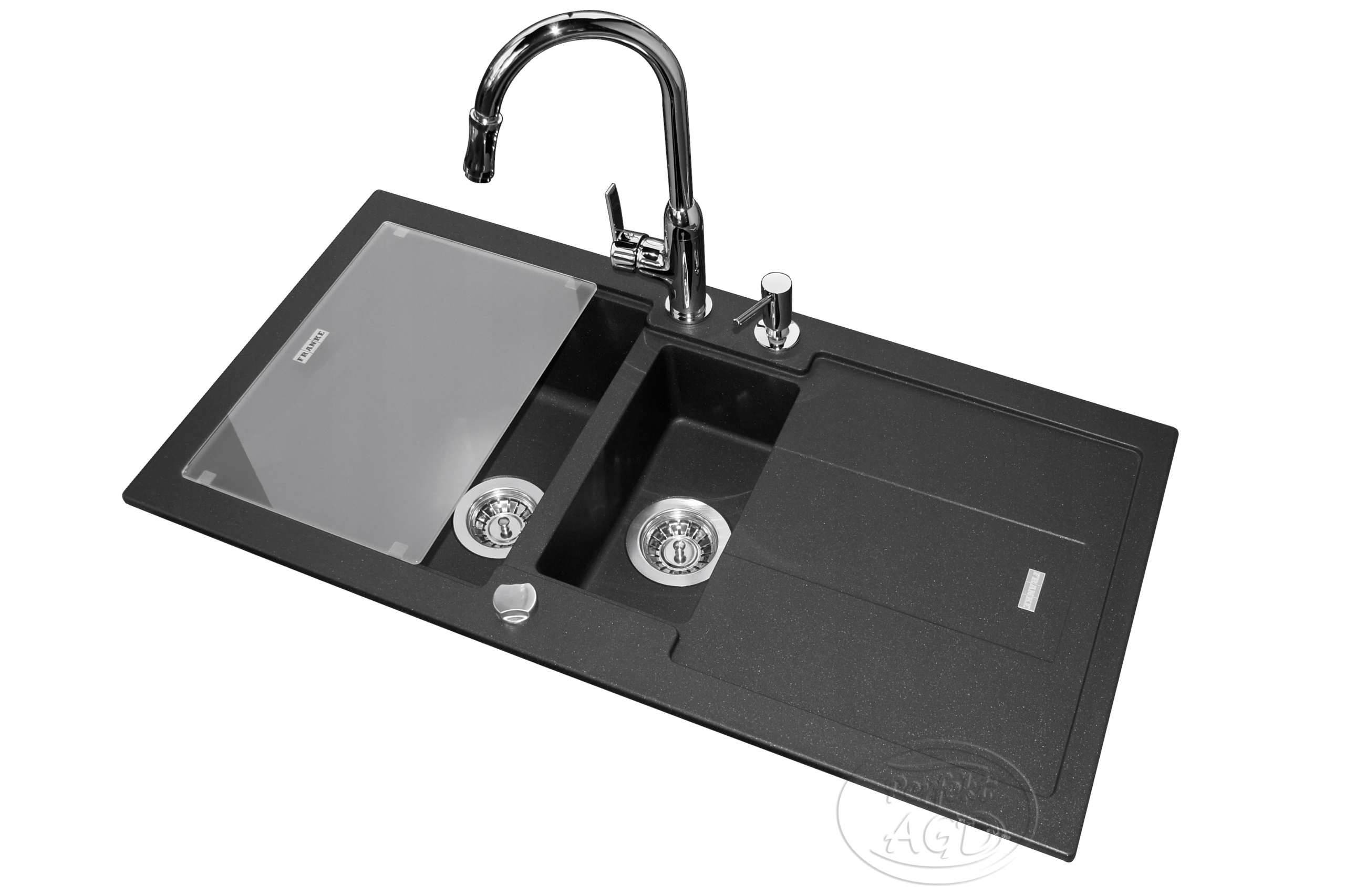 Kuchynská batéria - Sink. Franke Blg 651 Onyx+Clip+DispenSer+sklenená doska